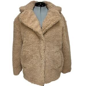 Vigoss Faux Fur Teddy Bear Snap Up Coat Fuzzy Sherpa Cozy With Pockets Sz: L